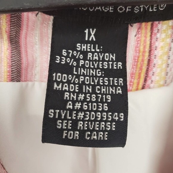 Dialogue Pink Muli-Colored Striped Blazer - 1X - Picture 6 of 10